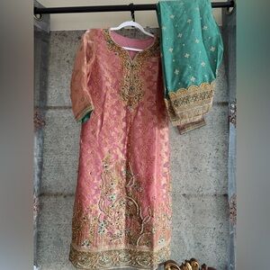 Embroidered Pink and Green Traditional Indian Pakistani dress